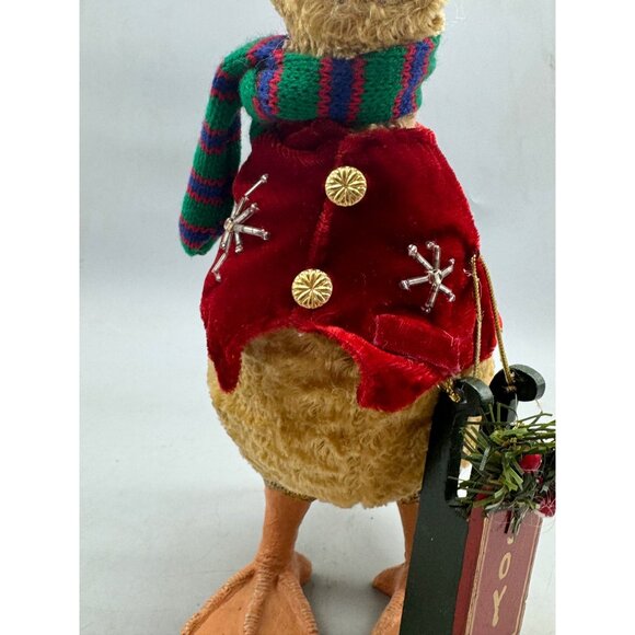 Vtg Duck Christmas Figurine Santa Hat Scarf Red Velvet Jacket Joy Sled 12" READ - Picture 5 of 10